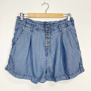 American Eagle Jean Shorts Women Size 10 Blue Chambray Button Fly Pockets